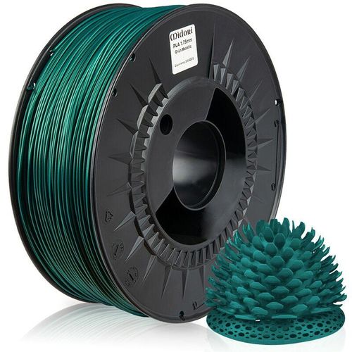 4058592511547 - 3D Drucker 175mm pla Filament 1kg Spule Rolle Premium Grün Metallic - Grün Metallic - Midori