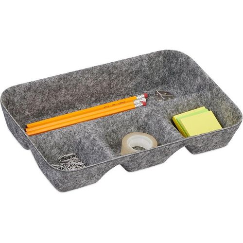 4052025978556 - Relaxdays - Schubladen Organizer Filz Ordnungssystem Schreibtisch hbt 55 x 295 x 19 cm 4 Fächer Filzkorb hellgrau