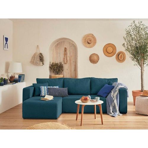 3701061730789 - Bestmobilier - Topaze – ecksofa beidseitig montierbar– 4-sitzer– schlaffunktion mit bettkasten – aus cord - schieferblau - Schieferblau