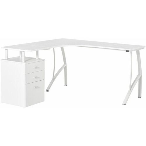 4251774913201 - L-förmiger Schreibtisch mit Schubladen aus der Material mdf Metall Home-Office-Ecke Arbeitsplatz Industriestil Weiß 1435 x 1435 x 76 cm - Weiß+