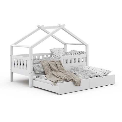 4251421964716 - - Kinderbett Design 160x80cm Weiß mit Gästebett und Rausfallschutz VitaliSpa