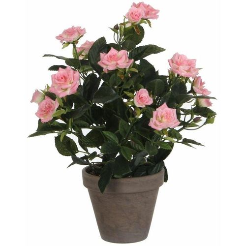 8712293483324 - Mica Decorations - Mica künstlicher Rosenstrauch rosa im Blumentopf 33 x 25 cm Dekoblumen