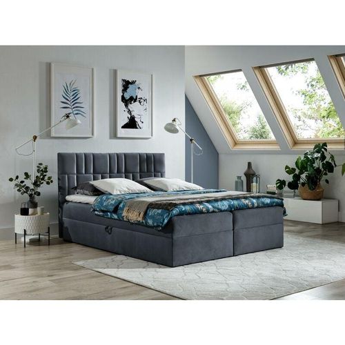 5905351277215 - Boxspringbett trezo 3 180x200 mit Bettkasten und Topper AR70821 Grau - Furnix