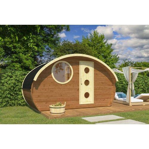 4251771264566 - Finntherm - Sauna Hobbit s Gartensauna 3 Sitzbänke aus Holz Sauna mit 42 mm Wandstärke Außensauna - Naturbelassen