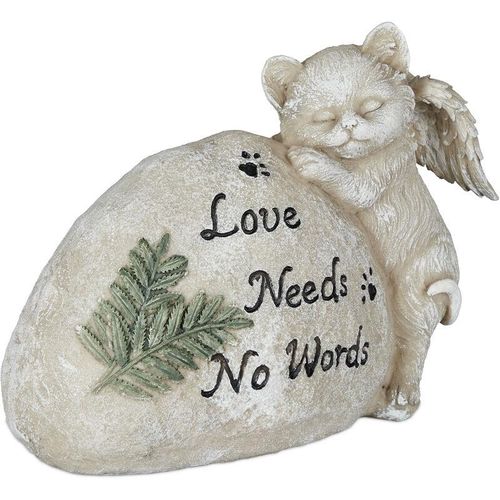 4052025360573 - Relaxdays - Grabschmuck für Katze Gartendeko Figur Andenken Tier Grabstein mit Spruch Katzenengel wetterfest creme