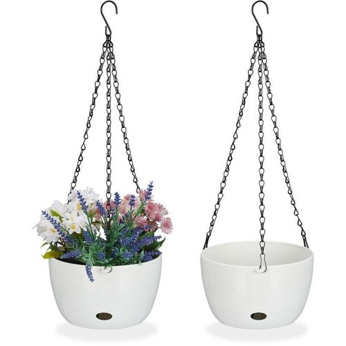 4052025453213 - Blumenampel mit Wasserspeicher 2er Set HxD 56x205 cm außen & innen hängender Blumentopf Kunststoff weiß - Relaxdays