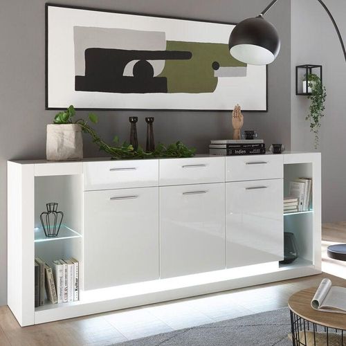 4251581585721 - Lomadox - Sideboard in Hochglanz weiß MAILAND-61 inkl LED-Beleuchtung b h t 198 83 43cm - weiß