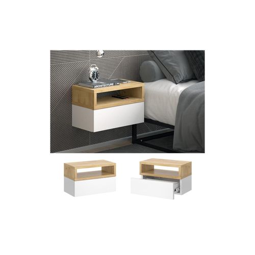 4066731244485 - hängender Nachttisch Urban 45x28cm Eiche Weiß Kommode mit Schublade 4066731244485 - hängender Nachttisch Urban 45x28cm Eiche Weiß Kommode mit Schublade
