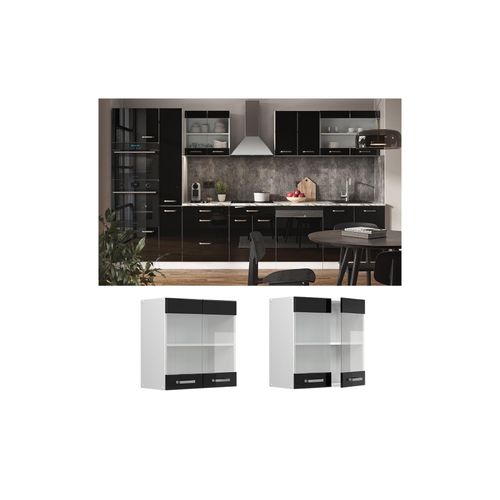 4066731345090 - Glashängeschrank Küchenschrank R-Line Solid Weiß Schwarz 60 cm modern 4066731345090 - Glashängeschrank Küchenschrank R-Line Solid Weiß Schwarz 60 cm modern