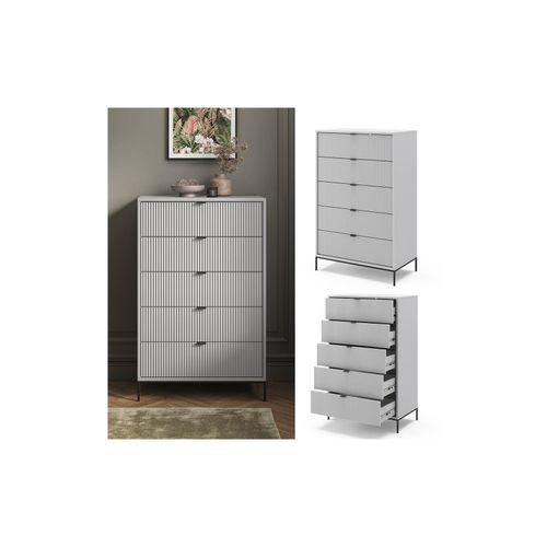 4066731274673 - Kommode Eliza Grau 76 x 42 cm mit 5 Schubfächer Wohnzimmer Schlafzimmer 4066731274673 - Kommode Eliza Grau 76 x 42 cm mit 5 Schubfächer Wohnzimmer Schlafzimmer