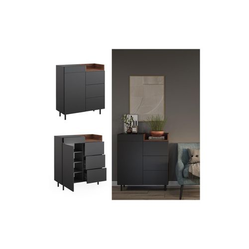 4066731330478 - Kommode Anika 89 x 100 cm Anthrazit Walnussbraun mit Tür 4 Schubfächer 4066731330478 - Kommode Anika 89 x 100 cm Anthrazit Walnussbraun mit Tür 4 Schubfächer