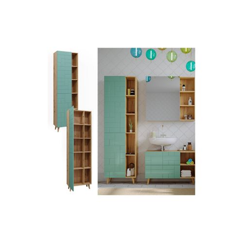 4066731329977 - Hochschrank für Badezimmer Rudi 56 x 193 cm Eiche Evoke Mintgrün Badschrank 4066731329977 - Hochschrank für Badezimmer Rudi 56 x 193 cm Eiche Evoke Mintgrün Badschrank