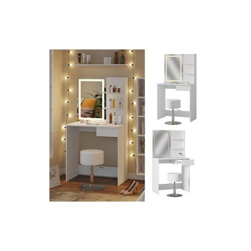 4066731405633 - Schminktisch Dekos Weiß 75 cm mit LED-Spiegel QI-Ladegerät und Hocker Vicco 4066731405633 - Schminktisch Dekos Weiß 75 cm mit LED-Spiegel QI-Ladegerät und Hocker Vicco