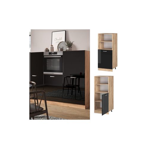 4066731344536 - Vorratsschrank Küchenschrank R-Line Solid Eiche Schwarz 60 cm modern kleine Tür 4066731344536 - Vorratsschrank Küchenschrank R-Line Solid Eiche Schwarz 60 cm modern kleine Tür