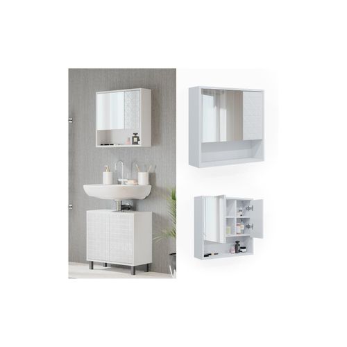 4066731228362 - Spiegelschrank für Badezimmer Agasta weiß Badschrank mit Ablage aus Holz 4066731228362 - Spiegelschrank für Badezimmer Agasta weiß Badschrank mit Ablage aus Holz