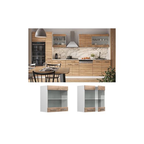 4066731045372 - Hängeglasschrank Küchenschrank Küchenzeile R-Line 60 cm Weiß Sonoma Tür Fächer