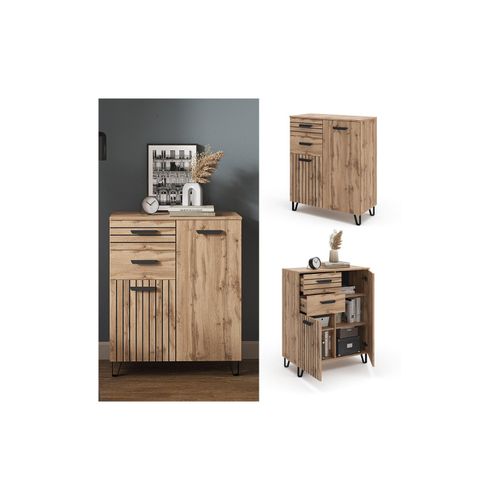 4066731228850 - Kommode Mehrzweckschrank Universalschrank Amber Eiche 80x100 cm modern Wohnzimmer Schrank Flurschrank Schlafzimmerschrank Ablage Schrankschublade Schranktür Schrankfach Aufbewahrung 4066731228850 - Kommode Mehrzweckschrank Universalschrank Amber Eiche 80x100 cm modern Wohnzimmer Schrank Flurschrank Schlafzimmerschrank Ablage Schrankschublade Schranktür Schrankfach Aufbewahrung