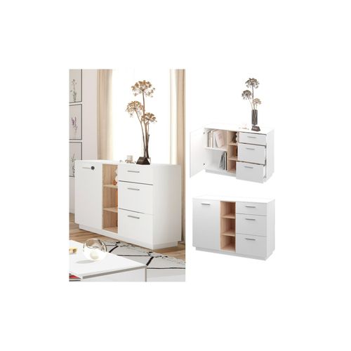 4251421970250 - Kommode Highboard Anrichte Beatrice Weiß 3 Schubladen Sideboard Regal 4251421970250 - Kommode Highboard Anrichte Beatrice Weiß 3 Schubladen Sideboard Regal