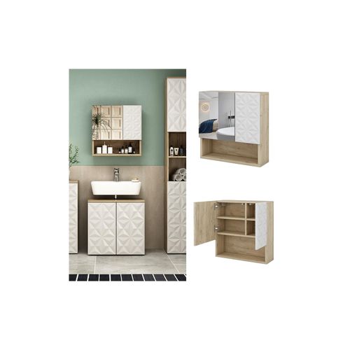 4066731276264 - Spiegelschrank Badspiegel Wandspiegel Edge Eiche Weiß modern 54x55 cm Badezimmer Schrank Badschrank Badezimmermöbel Badmöbel 2 Türen 4066731276264 - Spiegelschrank Badspiegel Wandspiegel Edge Eiche Weiß modern 54x55 cm Badezimmer Schrank Badschrank Badezimmermöbel Badmöbel 2 Türen