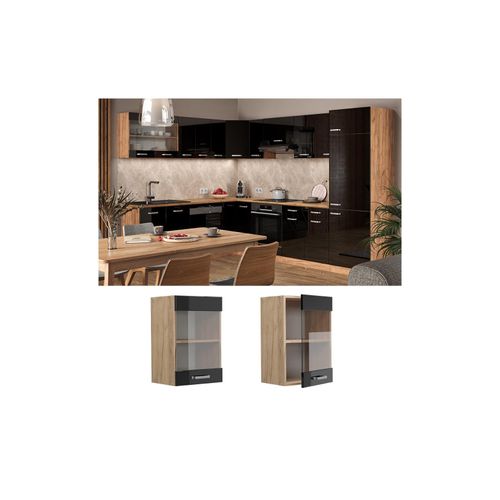 4066731344208 - Glashängeschrank Küchenschrank R-Line Solid Eiche Schwarz 40 cm modern 4066731344208 - Glashängeschrank Küchenschrank R-Line Solid Eiche Schwarz 40 cm modern