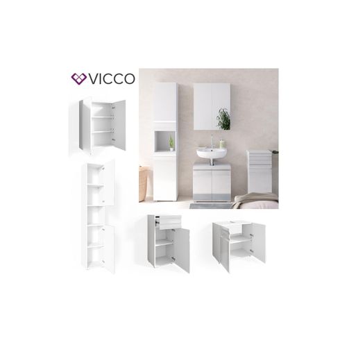 4251421935303 - VICCO Badmöbelset FREDDY Spiegelschrank Unterschrank Hoch weiß hochglanz Bad