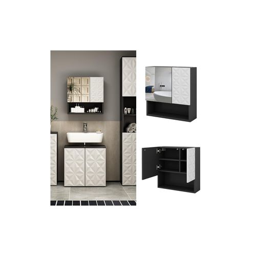 4066731276226 - Spiegelschrank Badspiegel Wandspiegel Edge Schwarz Weiß modern 54x55 cm Badezimmer Schrank Badschrank Badezimmermöbel Badmöbel 2 Türen 4066731276226 - Spiegelschrank Badspiegel Wandspiegel Edge Schwarz Weiß modern 54x55 cm Badezimmer Schrank Badschrank Badezimmermöbel Badmöbel 2 Türen
