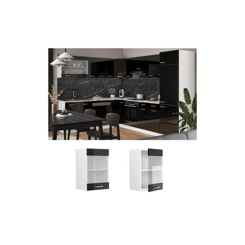 4066731354108 - Glashängeschrank Küchenschrank R-Line Solid Weiß Schwarz 40 cm modern 4066731354108 - Glashängeschrank Küchenschrank R-Line Solid Weiß Schwarz 40 cm modern