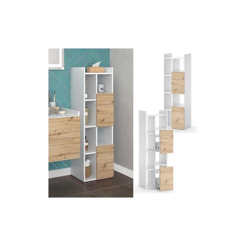 4066731326402 - Hochschrank Alf 36 x 117 cm Weiß Artisan Eiche Badezimmer Badschrank
