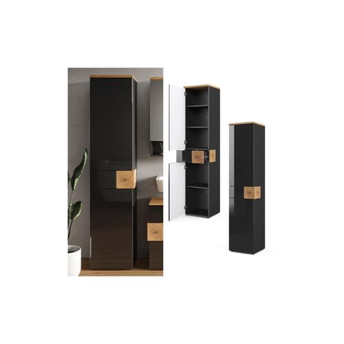 4066731029402 - Hochschrank Badschrank Badezimmerschrank Eden 2 Türen Schublade 5 Fächer