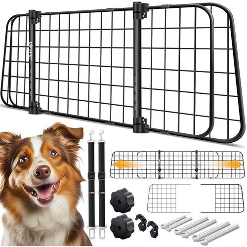 4255598312035 - LovPet® Hundegitter Auto Autoschutzgitter Trenngitter Universal verstellbare Breite Kopfstütze Kofferraum Autogitter Maße HxB 30 x 91-153 cm Kofferraumgitter+ 2x Sicherheitsgurt für Hunde