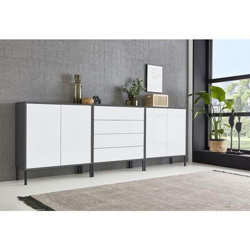 4260593582093 - Bmg Möbel - Sideboard Mailand Set 5 grifflos Metallfüße Anthrazit  Weiß - Grau