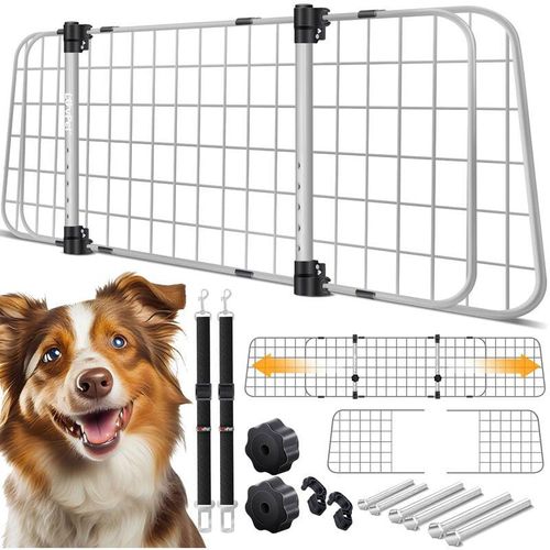 4255598312042 - LovPet® Hundegitter Auto Autoschutzgitter Trenngitter Universal verstellbare Breite Kopfstütze Kofferraum Autogitter Maße HxB 30 x 91-153 cm Kofferraumgitter+ 2x Sicherheitsgurt für Hunde