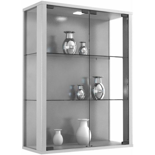 4051814336676 - Ebuy24 - Udina Vitrinenschrank wandhängend mit 2 Glastüren und Licht Silberfarbig - Silber