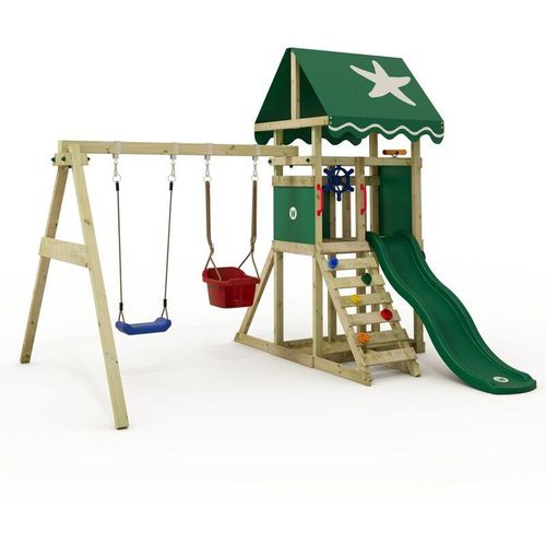 4255689914711 - Wickey - Klettergerüst Spielturm DinkyStar für Kleinkinder mit Rutsche und Kinderschaukel Babyschaukel mit Sicherheitsgurten 10 Jahre Garantie