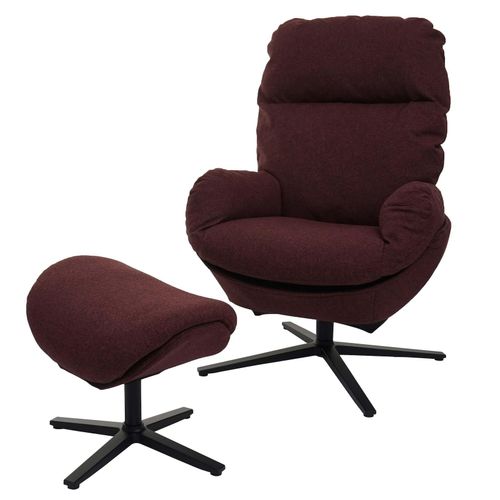 4057651316994 - Relaxsessel + Hocker MCW-L12 Fernsehsessel Sessel Schaukelstuhl Wippfunktion drehbar Metall Stoff Textil ~ bordeaux