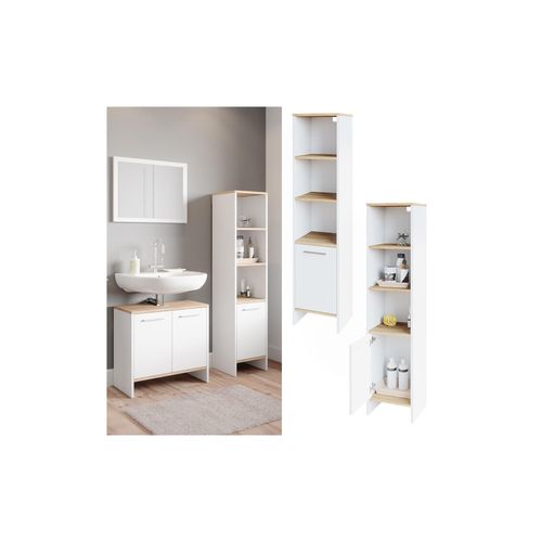 4066731043880 - Hochschrank Badschrank Badezimmerschrank Elvio Weiß Sonoma Badmöbel Fächer 4066731043880 - Hochschrank Badschrank Badezimmerschrank Elvio Weiß Sonoma Badmöbel Fächer