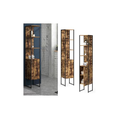 4251421948723 - Badschrank Fyrk Vintage Badezimmerschrank Hochschrank Badregal 5 Fächer