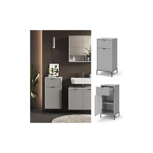 4066731326280 - Midischrank Eliza 40 x 87 cm Grau schmaler Badschrank Tür und Schubfach