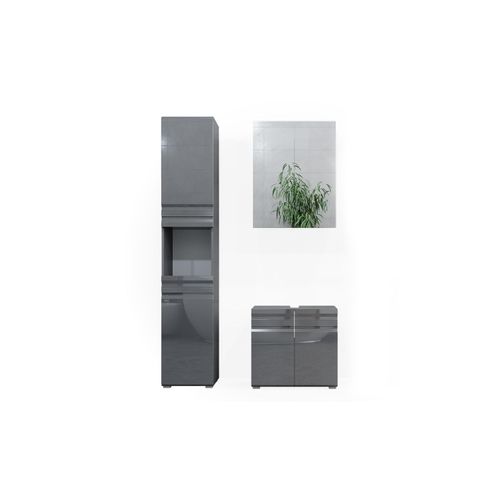 4251421932760 - VICCO Badmöbelset FREDDY Spiegelschrank Unterschrank Hoch anthrazit hochglanz