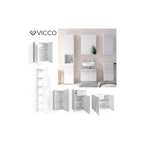 4251421935310 - VICCO Badmöbelset FREDDY Spiegelschrank Unterschrank Hoch weiß hochglanz Bad 4251421935310 - VICCO Badmöbelset FREDDY Spiegelschrank Unterschrank Hoch weiß hochglanz Bad