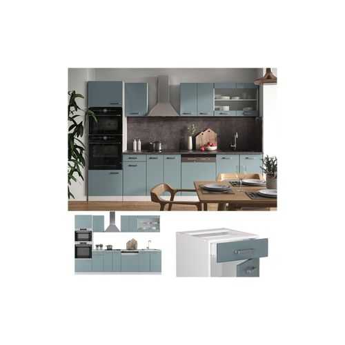 4066731345618 - Küchenzeile R-Line Solid Weiß Blau Grau 300 cm modern Küchenschränke Küchenmöbel 4066731345618 - Küchenzeile R-Line Solid Weiß Blau Grau 300 cm modern Küchenschränke Küchenmöbel
