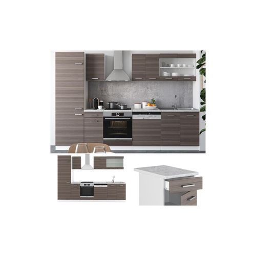 4251421931312 - VICCO KÜCHE R-LINE 300 CM KÜCHENZEILE KÜCHENBLOCK EINBAUKÜCHE – EDELGRAU