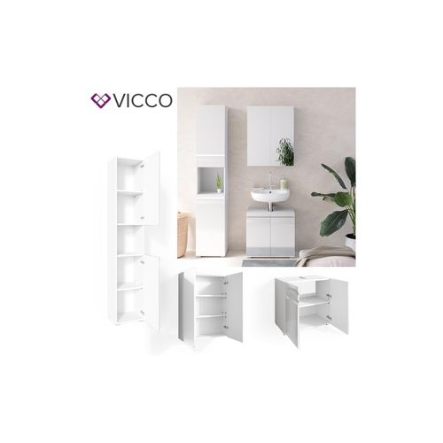 4251421935297 - VICCO Badmöbelset FREDDY Spiegelschrank Unterschrank Hoch weiß hochglanz Bad 4251421935297 - VICCO Badmöbelset FREDDY Spiegelschrank Unterschrank Hoch weiß hochglanz Bad