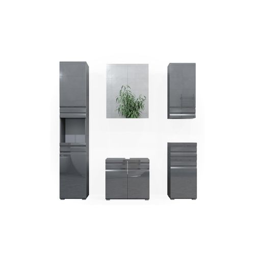 4251421932784 - VICCO Badmöbelset FREDDY Spiegelschrank Unterschrank Hoch anthrazit hochglanz