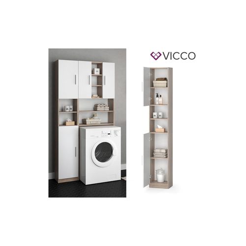 4251421935464 - VICCO Anstellschrank LUIS Waschmaschinenschrank Badmöbel Badschrank Sonoma Weiß