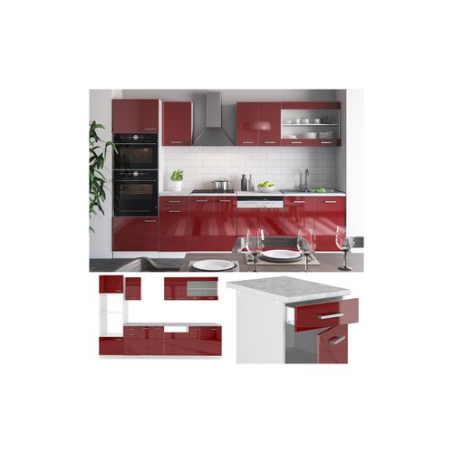 4251421935860 - VICCO KÜCHE R-LINE 300CM KÜCHENZEILE KÜCHENBLOCK EINBAU ROT BORDEAUX HOCHGLANZ 4251421935860 - VICCO KÜCHE R-LINE 300CM KÜCHENZEILE KÜCHENBLOCK EINBAU ROT BORDEAUX HOCHGLANZ