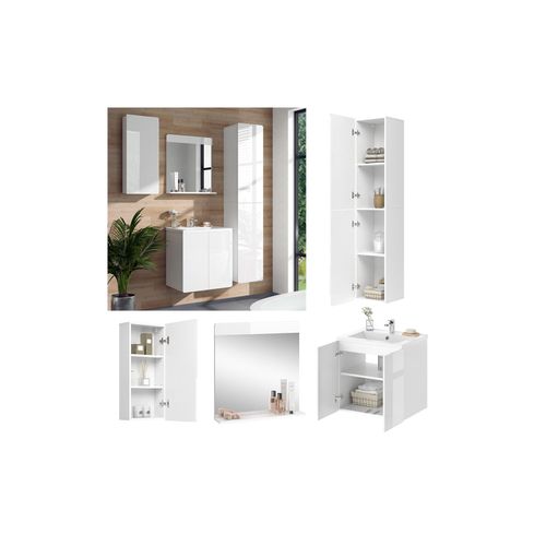 4066731044290 - Badmöbelset Unterschrank Waschbecken Badspiegel Hängeschrank Izan Weiß HGL 4066731044290 - Badmöbelset Unterschrank Waschbecken Badspiegel Hängeschrank Izan Weiß HGL