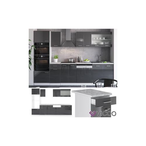 4251421927797 - VICCO KÜCHE R-LINE 300CM KÜCHENZEILE KÜCHENBLOCK EINBAUKÜCHE ANTHRAZIT HOCHGLANZ