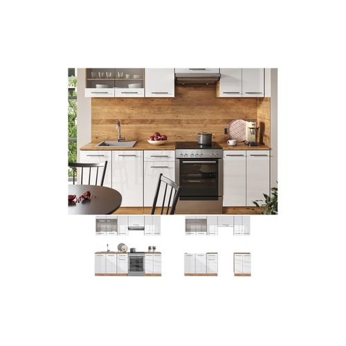 4066731170340 - Küchenzeile Küchenblock Einbauküche Fame-Line Eiche Weiß 240 cm modern Küchen Schränke Spülenunterschrank Schubunterschrank Hängeschrank Hängeglasschrank Hochglanz 4066731170340 - Küchenzeile Küchenblock Einbauküche Fame-Line Eiche Weiß 240 cm modern Küchen Schränke Spülenunterschrank Schubunterschrank Hängeschrank Hängeglasschrank Hochglanz