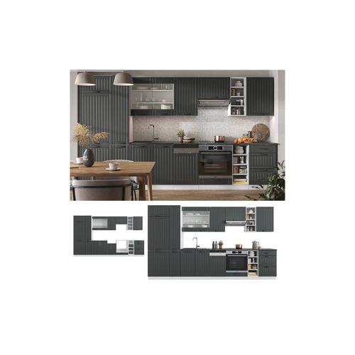 4066731228034 - Küchenzeile Küchenblock Einbauküche Fame-Line Landhaus Weiß Dunkelgrau 355 cm Spülenunterschrank Herdumbauschrank Schubunterschrank Hängeschrank Kühlumbauschrank Apothekerhochschrank 4066731228034 - Küchenzeile Küchenblock Einbauküche Fame-Line Landhaus Weiß Dunkelgrau 355 cm Spülenunterschrank Herdumbauschrank Schubunterschrank Hängeschrank Kühlumbauschrank Apothekerhochschrank